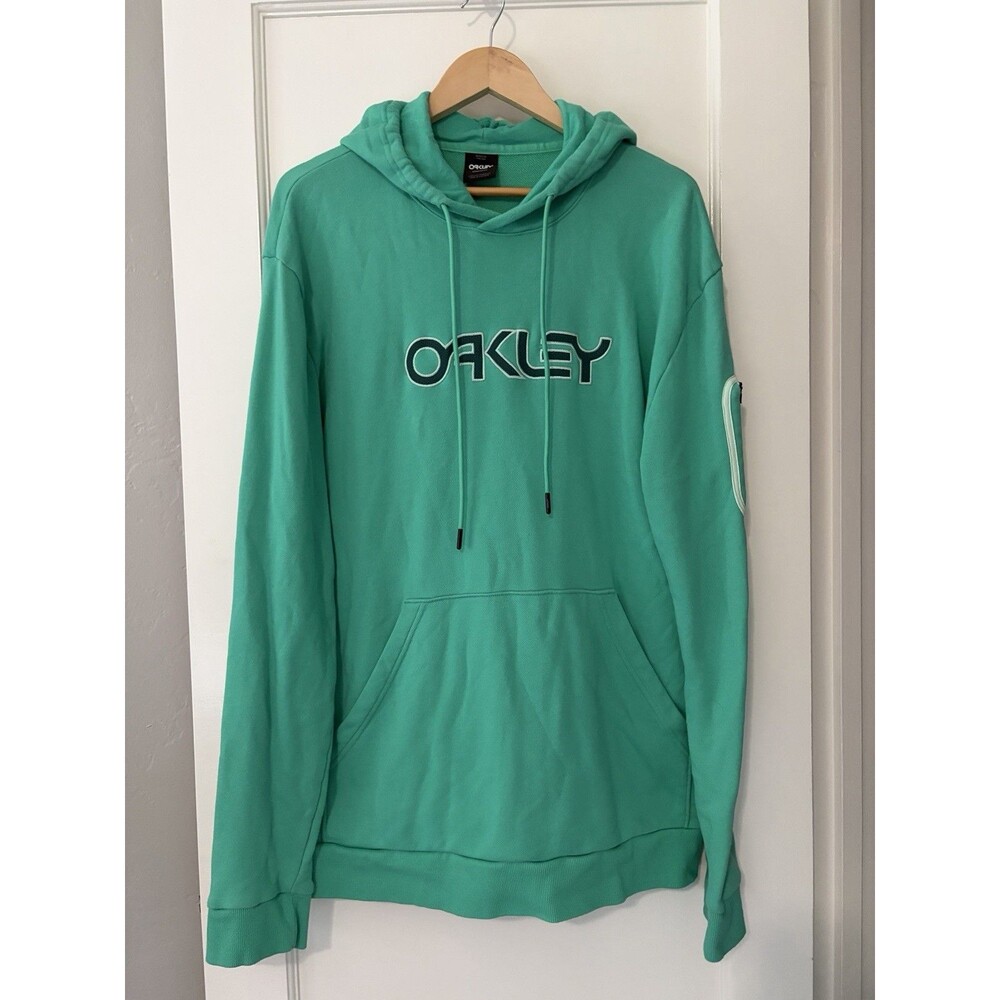 Oakley Mens XXL Green Pullover Hoodie Embroidered Logo Sleeve Zip Pocket 2XL